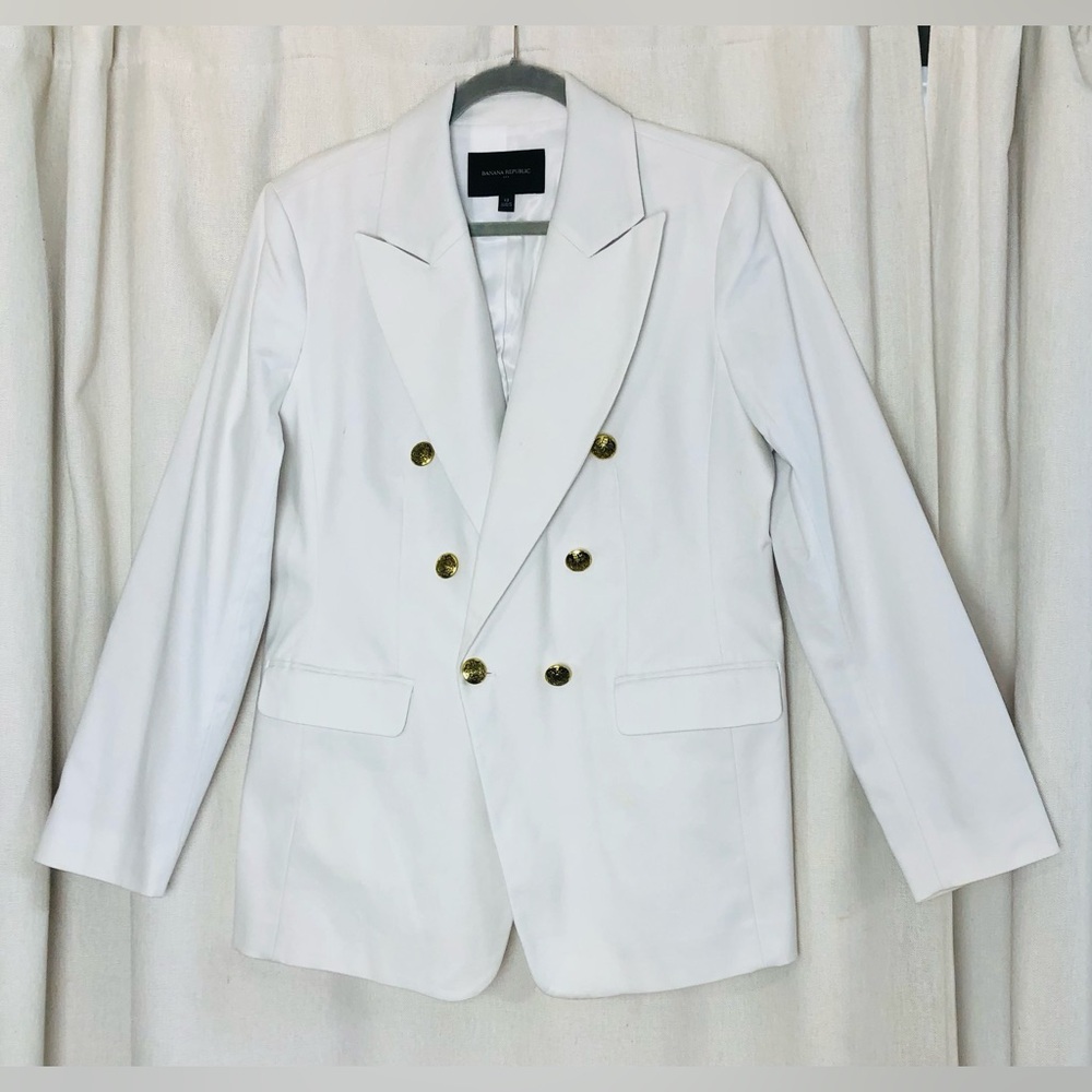 Banana Republic Blazer 12 White Double Breasted Gold Button Career Cotton Jacket